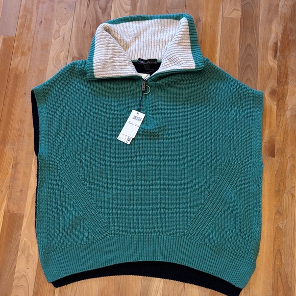 Marc Cain Teal Green Blue and Cream Zip-Up Sweater